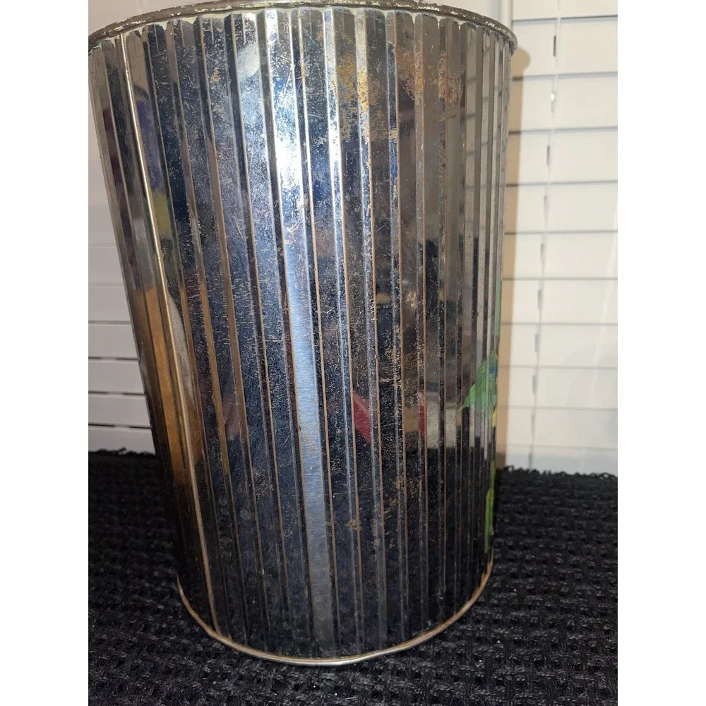 Vintage Hand Painted Tin/metal Trash Can Sunflowers Original Art